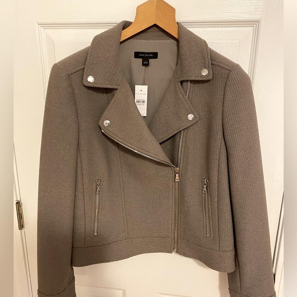 Ann Taylor Zip Jacket - Tan/Taupe - Silver Zipper - Size L